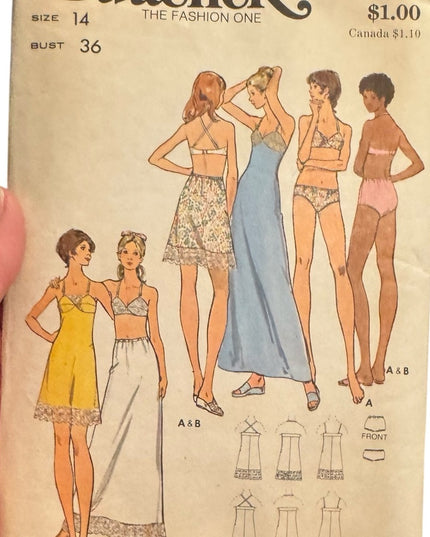 Butterick Vintage #6948 Sewing Pattern C1972 Bra Slip Petticoat Bikinis UNCUT