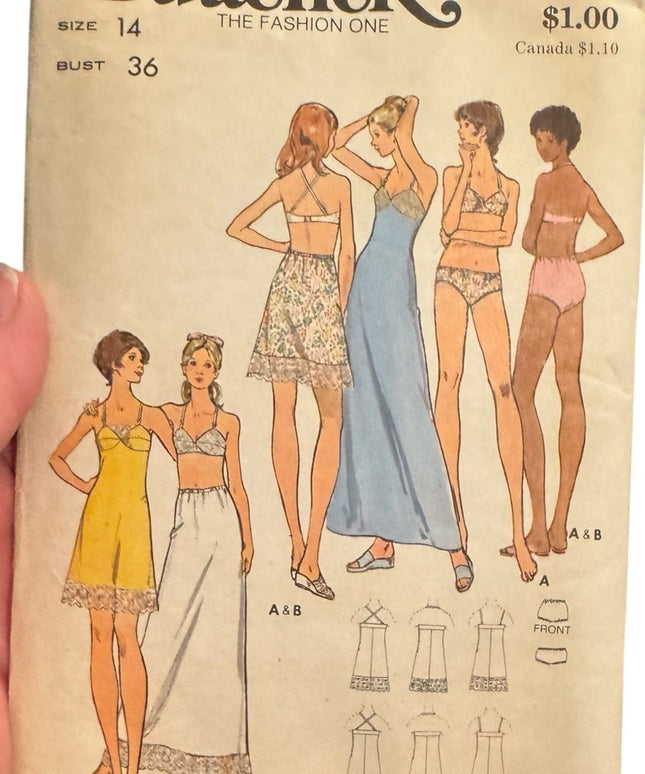 Butterick Vintage #6948 Sewing Pattern C1972 Bra Slip Petticoat Bikinis UNCUT