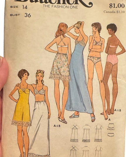 Butterick Vintage #6948 Sewing Pattern C1972 Bra Slip Petticoat Bikinis UNCUT