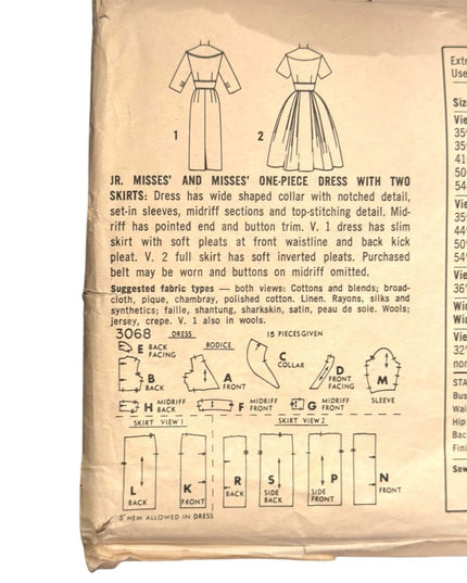 Simplicity#3068 Vintage C1960s Floral Dress & Skirts Pattern SZ14 B34