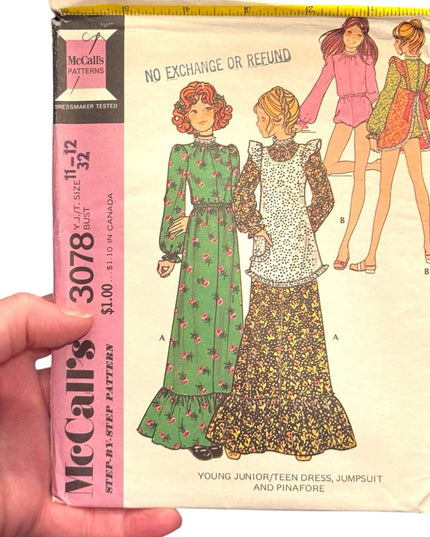 McCall's Vintage Pattern #3078 - Dress Jumpsuit Pinafore SS 11-12 B32 Junior