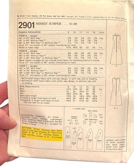 McCall's Vintage Pattern #3078 - Dress Jumpsuit Pinafore SS 11-12 B32 Junior
