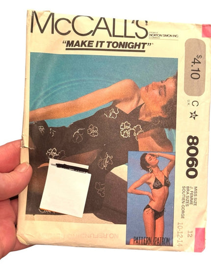 McCall's Vintage Sewing Pattern #8060 BIKINI & COVERUP SZ 12