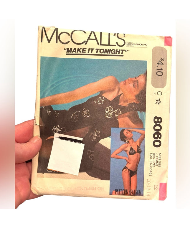 McCall's Vintage Sewing Pattern #8060 BIKINI & COVERUP SZ 12