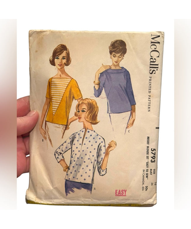 Vintage McCall's Sewing Pattern #5793 EASY Sew Blouse C1961 SZ16 B36 UNCUT