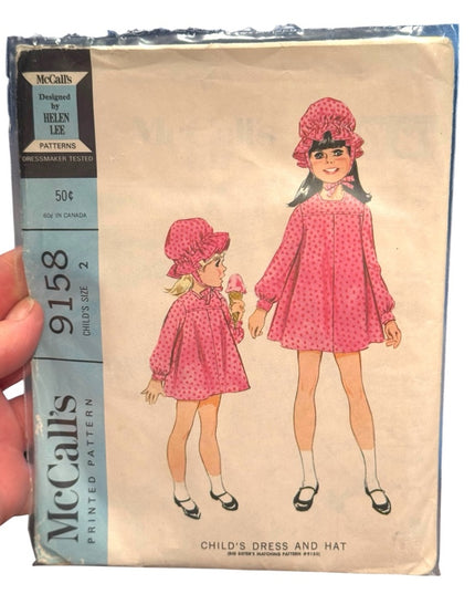 McCall's Vintage #9158 Child's SZ2 Dress and Hat Pattern C1960s