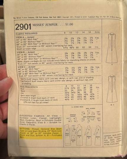 McCall's Vintage #2901 Misses' Jumper Sewing Pattern UNCUT Misses SZ 16 B38
