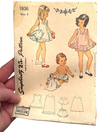 Vintage #1806 Simplicity Sewing Pattern Children's Dresses SZ 2 C1950s