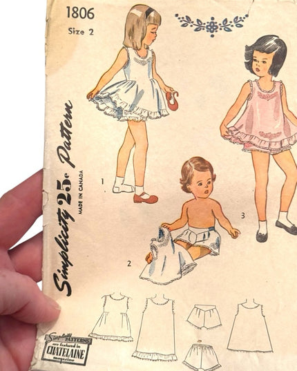 Vintage #1806 Simplicity Sewing Pattern Children's Dresses SZ 2 C1950s