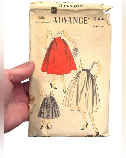 Vintage C1950s Advance Fancy Skirt Pattern #6445 SEW EASY SZ 24”