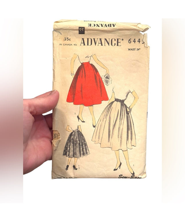 Vintage C1950s Advance Fancy Skirt Pattern #6445 SEW EASY SZ 24”