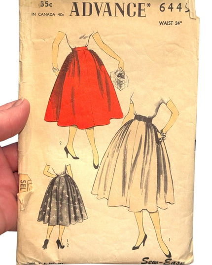 Vintage C1950s Advance Fancy Skirt Pattern #6445 SEW EASY SZ 24”