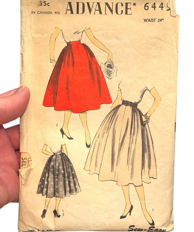 Vintage C1950s Advance Fancy Skirt Pattern #6445 SEW EASY SZ 24”