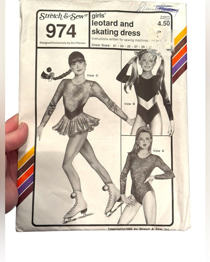Stretch & Sew #974 Girls' Leotard Skating Dress Pattern C1990 Vintage