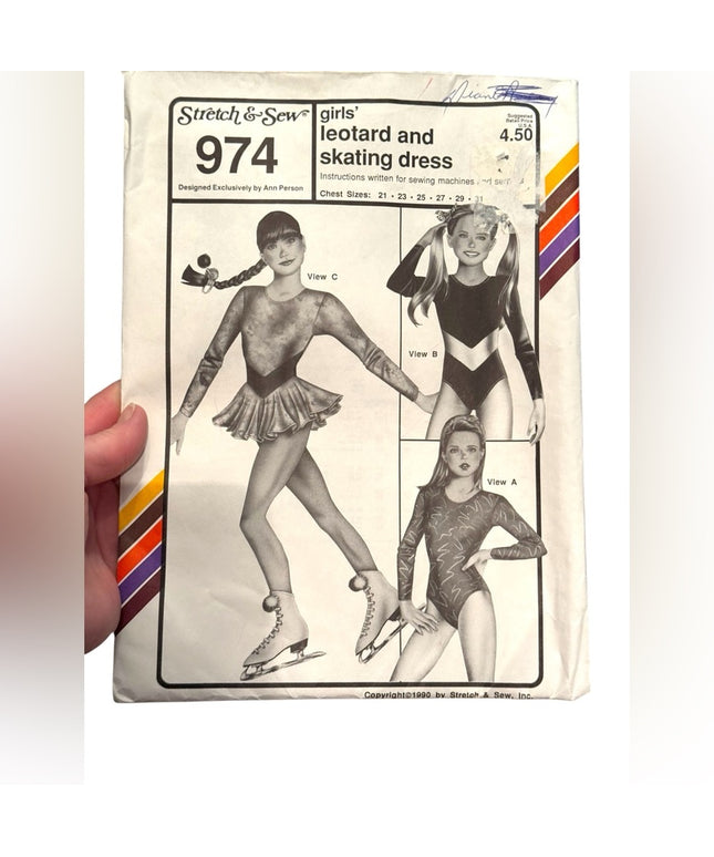 Stretch & Sew #974 Girls' Leotard Skating Dress Pattern C1990 Vintage