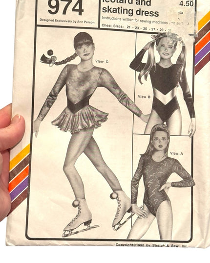 Stretch & Sew #974 Girls' Leotard Skating Dress Pattern C1990 Vintage