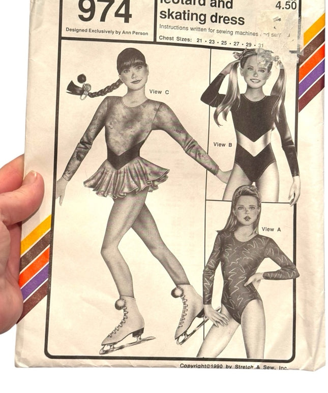 Stretch & Sew #974 Girls' Leotard Skating Dress Pattern C1990 Vintage