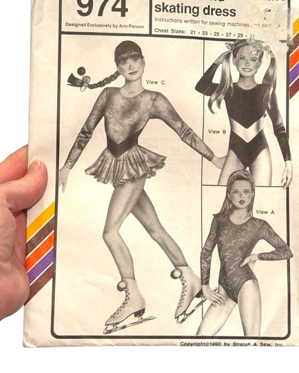 Stretch & Sew #974 Girls' Leotard Skating Dress Pattern C1990 Vintage
