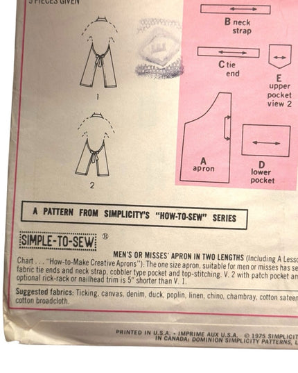 Simplicity #7254 Apron Sewing Pattern HOW TO SEW Vintage Designs UNCUT
