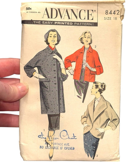 Vintage Advance #8442 C1050s Sewing Pattern Women's Coats UNCUT SZ 18