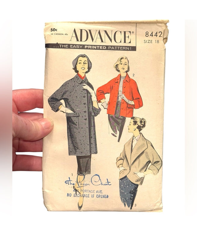 Vintage Advance #8442 C1050s Sewing Pattern Women's Coats UNCUT SZ 18