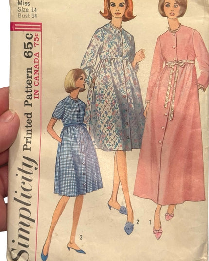 Simplicity C1960s Vintage Sewing Pattern Robe in 2 lengths SZ14 B34