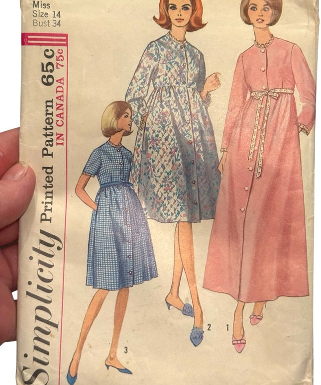Simplicity C1960s Vintage Sewing Pattern Robe in 2 lengths SZ14 B34