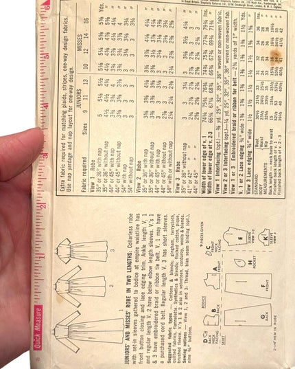Simplicity C1960s Vintage Sewing Pattern Robe in 2 lengths SZ14 B34