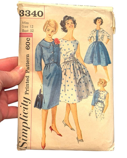 Vintage #3340 Simplicity Sewing Pattern Dresses Skirts Jacket SZ Sz12 B32 C1960s