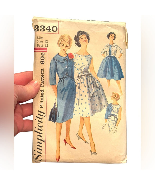 Vintage #3340 Simplicity Sewing Pattern Dresses Skirts Jacket SZ Sz12 B32 C1960s