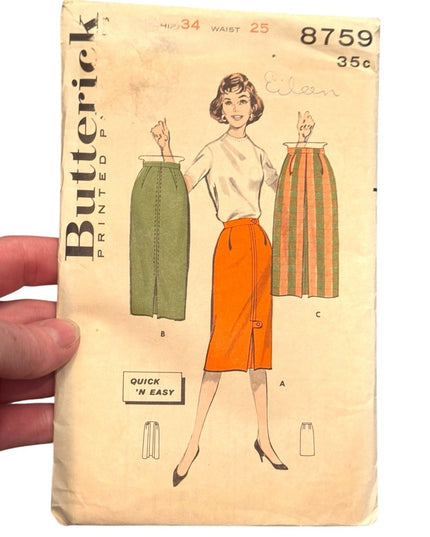 Butterick #8759 Vintage C1960s UNCUT  EASY Pencil Skirt Knee SZ 34/25