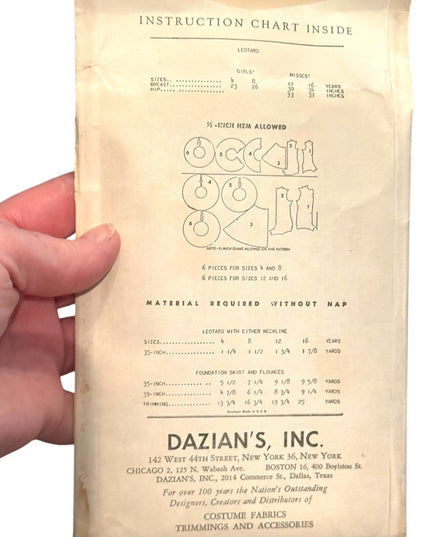 Dazian's Vintage #15 C1940s SZ 16 Leotard Costume Pattern UNCUT