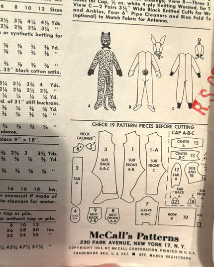 McCall's Vintage #6991 Child Cat, Bunny, Space Costumes Pattern SZ6 6
