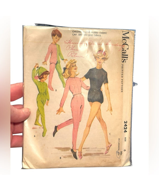 McCall's Vintage #2454 Sewing Pattern SZ6 Cap Leotard Tights Dance Wear C1960