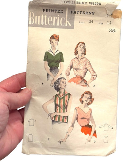 Butterick #8064 Vintage Sewing Pattern B34 SZ14 Blouses C1950s