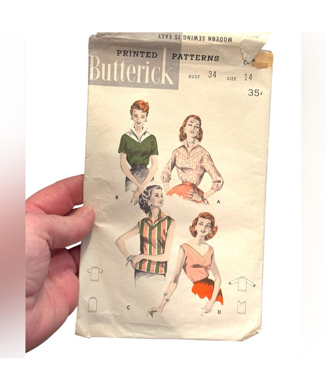 Butterick #8064 Vintage Sewing Pattern B34 SZ14 Blouses C1950s