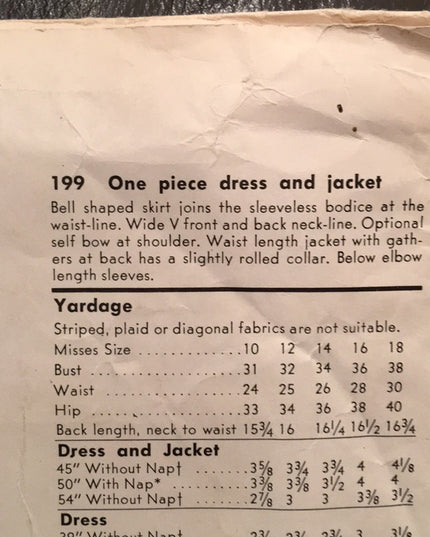 Vintage Vogue #199 Sewing pattern dress & Jacket Sz 18