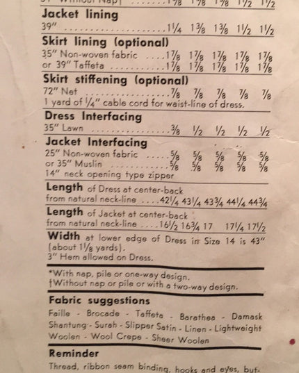 Vintage Vogue #199 Sewing pattern dress & Jacket Sz 18
