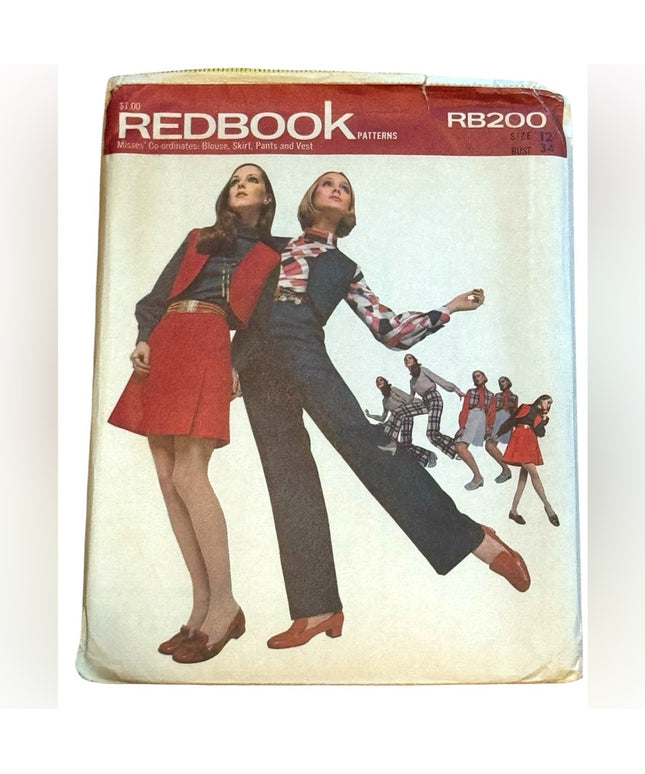 Vintage Redbook RB200 C1970s Sewing Pattern Blouse Skirt Pants Vest UNCUT