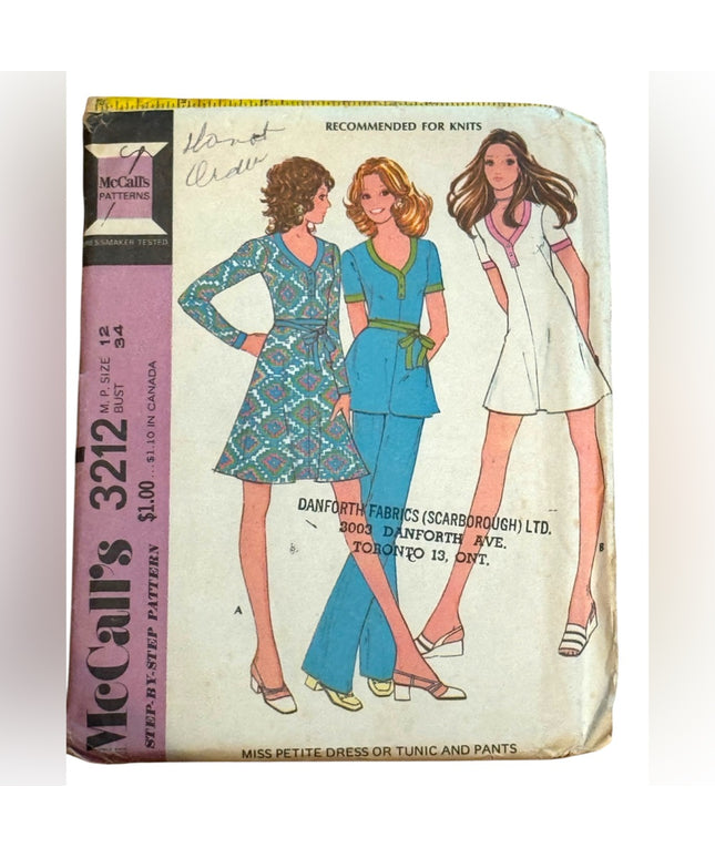 Vintage McCall's Sewing Pattern #3212 SZ12 B34 C1972 Dreas Tunic Pants UNCUT