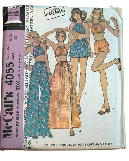 McCall's Vintage #4055 Sewing Pattern Top Skirt Pants C1974 UNCUT