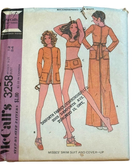 Vintage McCall's 3258 Sewing Pattern Swim Suit & Cover up
SZ 12 B34 UNCUT
