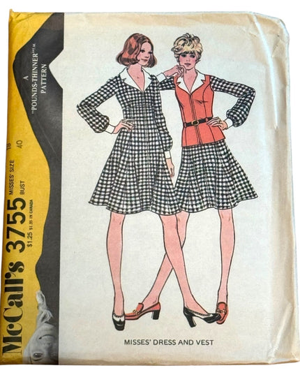 Vintage Mccalls #3755 UNCUT Misses Dress & Vest Sz18 B40 c1973