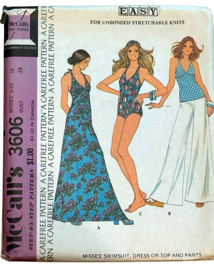 Vintage McCall's Sewing Pattern #3606 SZ16 B38 Swimsuit Dreas Top Pants UNCUT