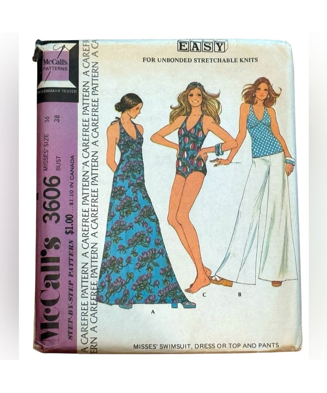 Vintage McCall's Sewing Pattern #3606 SZ16 B38 Swimsuit Dreas Top Pants UNCUT