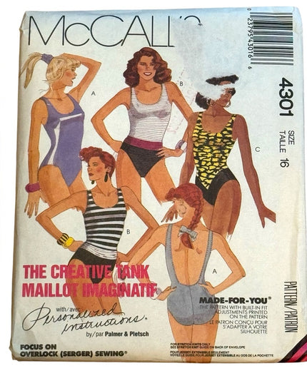 McCall's Vintage #4301 Creative Tank Pattern Misses Swimsuits SZ 16 UNCUT