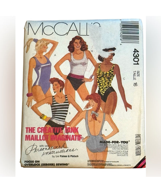 McCall's Vintage #4301 Creative Tank Pattern Misses Swimsuits SZ 16 UNCUT