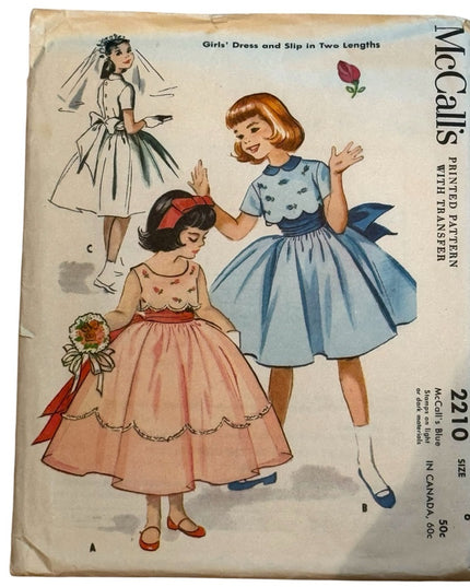 Vintage #2210 McCall's Girls' Dress & Slip  Pattern C1957 SZ6