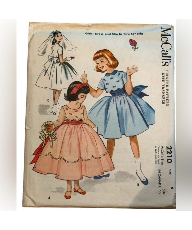 Vintage #2210 McCall's Girls' Dress & Slip  Pattern C1957 SZ6