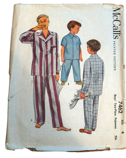 Mccalls #7462 SZ4 C1948 Vintage Kids Pajamas